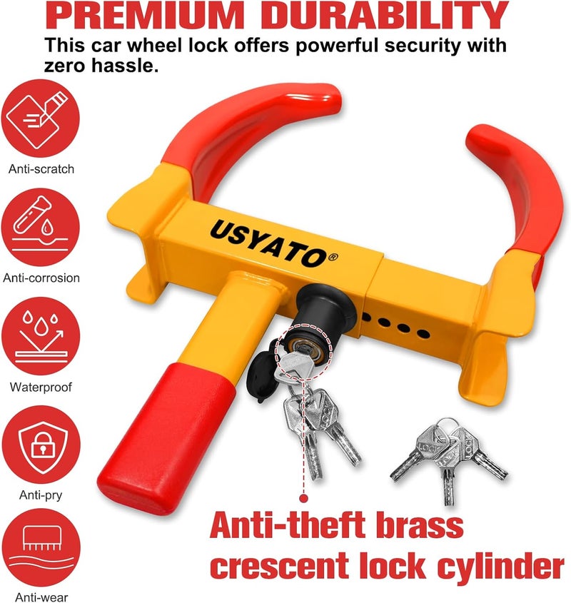 USYATO 2Pcs Universal Heavy Duty Wheel Lock - Anti Theft Trailer Lock & Car Boot, Adjustable Security Tire 11.4" for Trailers, Cars, Golf Cart, ATV, SUV, RV, Boat, Camper, Motorcycle | Includes 2 Keys - Image 5